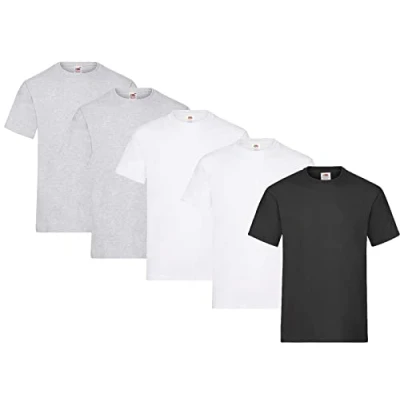 Abbildung von Fruit of the Loom Herren Regular Fit T Shirt Heavy Cotton Tee 5 Pack,3X Navy + 2X Grau 1 HL Kauf Notizblock XXL