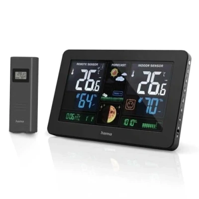 Abbildung von Hama Wetterstation &quot;Premium&quot;, mit LED Farbdisplay und USB Ladefunktion