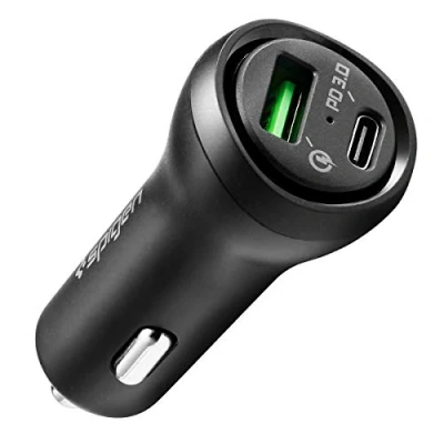 Abbildung von Spigen Essential 45W PD 2 Port KFZ Auto Ladegerät USB C Power Delivery Zigarettenanzünder Kompatibel mit iPhone 15 14 13 12 Mini SE 2020 11 X XR XS Max iPad Pro Galaxy S24 S23 S22 S21 S20 S10 Plus