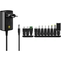 Abbildung von goobay 64570 Universal Netzteil 3 V 12 V, max. 27 W / DC Wechseladapter Ersatznetzteil für TV, PC, Router, LED Streifen Variable Spannung USB C, A, Micro inkl. 11 Adapter/ Schwarz