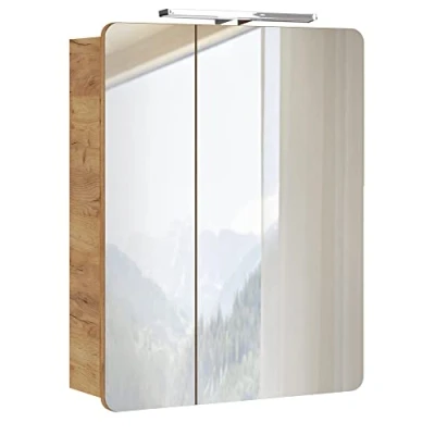 Abbildung von Lomadox Badmöbel Spiegelschrank 60 cm, LED Beleuchtung, Wotan Eiche Nb. Nb, 2 türig, B/H/T ca. 60/75 80/16 cm