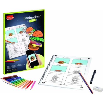 Abbildung von Maped CREATIV Comic Gestalter Animaker FLASH pop Animationen erstellen Komplettset mit Malbuch + Stiften und Zubehör Anleitung Zugang zur App ab 6 Jahren