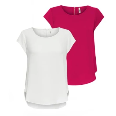 Abbildung von ONLY Damen ONLVIC S/S SOLID 2 Pack TOP, Blusenshirt, Kurzarm, Cloud Dancer/Granita, 38