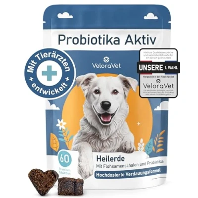 Abbildung von VeloraVet Probiotika Hund Magen Darmsanierung &amp; Darmkur für Hunde Darmflora, Präbiotika, Flohsamenschalen Heilerde, Tierärztlich empfohlen bei Durchfall, Sodbrennen 60 Tabletten