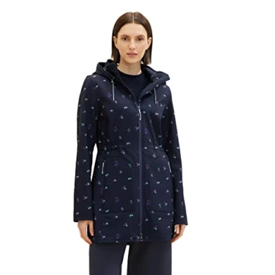Abbildung von TOM TAILOR Damen 1037940 Softshell Mantel mit Kapuze, 26733 navy Colorful floral Design, XXL