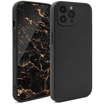 Abbildung von Moozy Minimalist Series Silikon Hülle für iPhone 14 Pro Max, Schwarz Mattes Finish, Dünne, Leichte, Weiche TPU Handyhülle Schutzhülle Case Cover