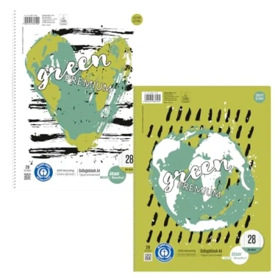 Abbildung von Staufen 608511028 Green Collegeblock, DIN A4, Deckblatt mit 2 Motiven, Lineatur 28 (5 mm kariert Randlinien), 80 Blatt, 4 fach Lochung, premiumweißes 70g/m² Recyclingpapier, 5 Stück