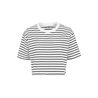 Abbildung von Urban Classics Ladies Short Striped Oversized TEE Tshirt print, Damen, Größe: XS, White/black