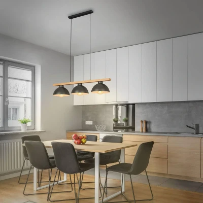 Abbildung von BRILONER Leuchten Pendelleuchte, Pendellampe retro, Hängelampe vintage, 3x E27, max. 40 Watt, Esszimmerlampe, Metall Holz, Schwarz, 980x250x1035mm (LxBxH) 4046 035