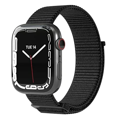 Abbildung von EAZY CASE Uhrenarmband Nylon Band für iWatch 9 8 7 6 5 4 3 2 1 SE Ultra, Ersatzarmband Apple 41mm 40mm 38mm Sport flexibel Schwarz