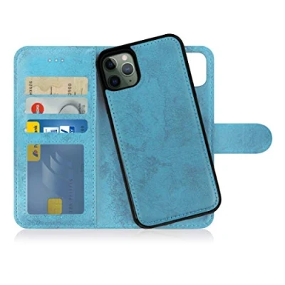 Abbildung von MyGadget Flip Case für iPhone 11 Pro Max [ abnehmbare Magnet Hülle ] Handyhülle aus Kunstleder Klapphülle mit Kartenfach Schutzhülle in Hellblau