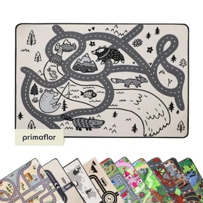 Abbildung von Primaflor Spielteppich mit Retro WALDSTRAßEN Design für Kinder 140 x 200 cm pflegeleichter Kinderteppich Straßen
