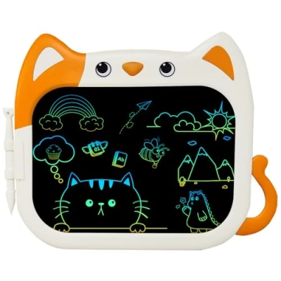 Abbildung von JOEAIS LCD Zeichentablett für Kinder 10 Zoll, Cartoon Katzen Design, Kinderspielzeug, Zeichenblock, Doodle Brett, Pädagogisches Schreibtablett, Ideengeschenke Jungen und Mädchen (Orange)