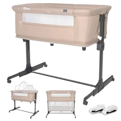 Abbildung von Lorelli Baby Beistellbett Milano 2 in 1, Reisebett, Babybett, Stubenwagen mit faltbaren Seitenwand, höhenverstellbare Babywiege Matratze, faltbar, Zustellbett, Rollen, 0 6 Monate, beige