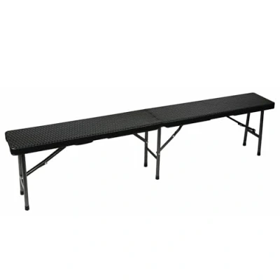 Abbildung von Perel Klappbank, klappbar, wetterfest, Tragegriff, Rattan Optik, maximal 400 kg, Schwarz