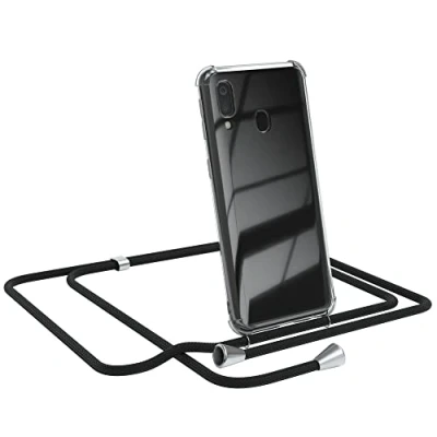 Abbildung von EAZY CASE Handykette kompatibel mit Samsung Galaxy A40 Handyhülle Umhängeband, Handykordel Schutzhülle, Silikonhülle, Hülle Band, Stylische Kette für Smartphone, Schwarz