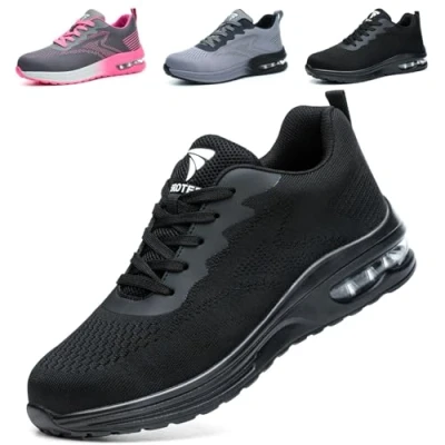 Abbildung von WUAYAMI Sicherheitsschuhe Arbeitsschuhe Herren Damen Leicht Atmungsaktiv Stahlkappenschuhe Sportlich Schutzschuhe rutschfeste mit Stahlkappe Sneaker, Schwarz, 42 EU
