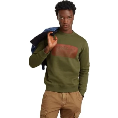 Abbildung von G STAR Stacked OLD Skool LOGO Sweatshirt, Herren, Größe: Medium, Dk moss