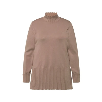Abbildung von Ulla Popken Stehkragen Langarm Strickpullover, Damen, Größe: 46/48, Sand