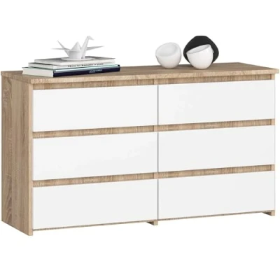 Abbildung von AKORD Kommode CL 100 mit 6 Schubladen Komodenschrank Funktional Für Wohnzimmer Schlafzimmer Langlebig Rollenführung ABS Kante 35x100x57cm Sonoma Eiche + Weiß Front