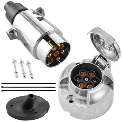 Abbildung von SPARKMOTO Anhänger Metall Stecker Steckdose 7 Polig,nach ISO1724,12V Wasserdicht 7Poliger Aluminiumgehäuse mit Montagezubehör,7 Pin Hänger für RV