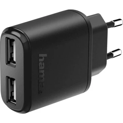 Abbildung von Hama 2 Fach 173623 USB Ladegeraet Steckdose Ausgangsstrom (max.) 2400mA x USB, Schwarz