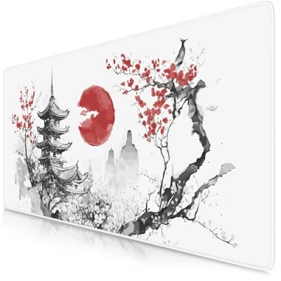Abbildung von TITANWOLF XXL Speed Gaming Mauspad 900 x 400mm Mousepad Tischunterlage Large Size verbessert Präzision und Geschwindigkeit Japan Ink Painting Red