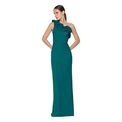 Abbildung von Trendyol Damen Maxi Shift Regular Fit Woven Maxikleid, Normale Passform, gewebtes Abendkleid, smaragdgrün, 38