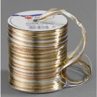 Abbildung von PRÄSENT Raffia Pearl Multicolour Bastband braun/Gold/Silber, 50 m metallic Dekoband, Verzieren &amp; Basteln, Geschenkband für feierliche Anlässe