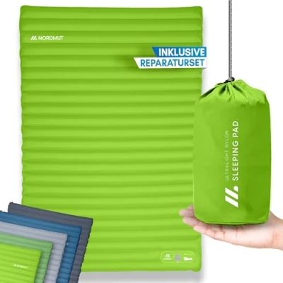 Abbildung von NORDMUT® Isomatte Selbstaufblasend 2 Personen Outdoor Matratze 10cm Ultra komfortabel Luftmatratze für kinderleichtes aufpumpen Wetterbeständige Camping (Hellgrün)