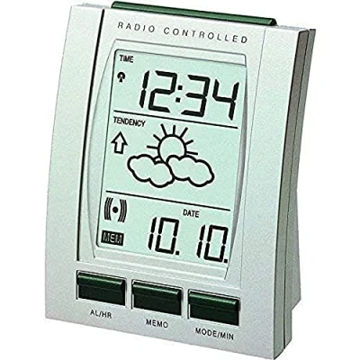 Abbildung von Funkwecker WT 293 mit Temperaturanzeige, Wettervorhersage und Memo Alarmfunktion
