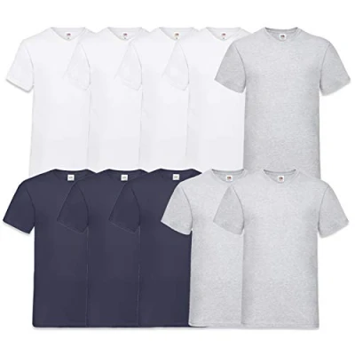 Abbildung von Fruit of the Loom Herren V Neck Valueweight T Shirt (erPack 10 (M, 4Weiss3DeepNavy3Grau)