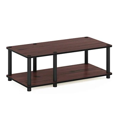 Abbildung von Furinno Just No Tools mittlerer Fernsehstand, TV Ständer, Couchtisch, dunkle Kirsche mit schwarzer Röhre, 80 (Breite) x 27.7 (Höhe) 39.6 (Tiefe) cm