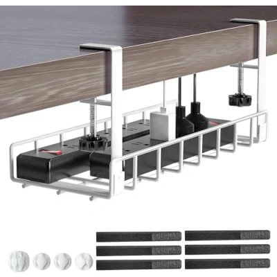 Abbildung von Xpatee Unter dem Schreibtisch Kabelmanagement Ohne Bohren Kit Kabelkanal Klemmbar Kabel Organizer Tray Stabile Metall Tisch Kabelhalter für Startseite Büro Weiß