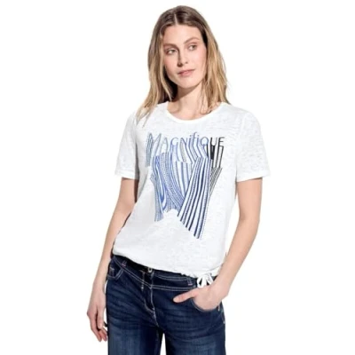 Abbildung von Cecil Burnout Tshirt print, Damen, Größe: Large, Weiß