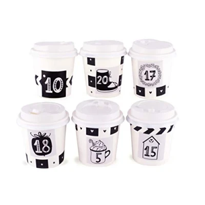 Abbildung von Adventskalender zum Befüllen Cups black/white 24 Geschenkboxen Becher Weihnachten, Weihnachtskalender DIY Bastelset inkl. Adventszahlen Aufkleber und Accessoires von pajoma