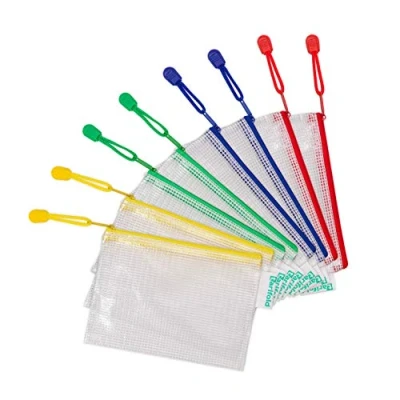 Abbildung von Tarifold Fr 509069 Set mit 8 Hüllen, Kunststoff, Format A6, Reißverschluss, Dokumentenhüllen, transparent, für Büro, Reise, Schule, Haus
