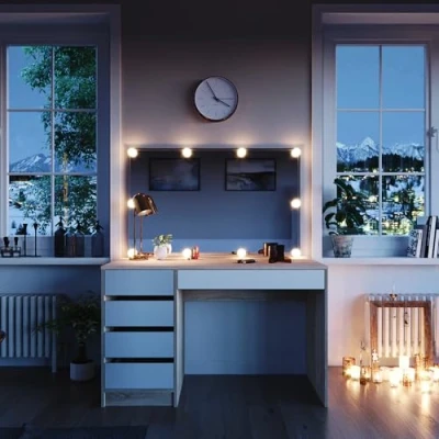 Abbildung von Vicco Schminktisch Sherry, Sonoma/Weiß, 120 cm mit LED Beleuchtung