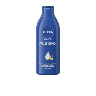 Abbildung von NIVEA Body Milk Nutritive (1 x 250 ml), Körpermilch spendet 72 h Feuchtigkeit, Körpercreme mit Mandelöl und Hyaluronsäure, für trockene Haut