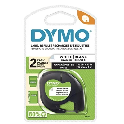 Abbildung von DYMO Original LetraTag Papier Etikettenband schwarz auf weiß 12 mm x 4 m selbstklebendes Schriftband für Beschriftungsgerät