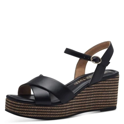 Abbildung von MARCO TOZZI Damen Sandalen mit Keilabsatz Verstellbarem Riemen Bequem, Schwarz (Black), 39 EU