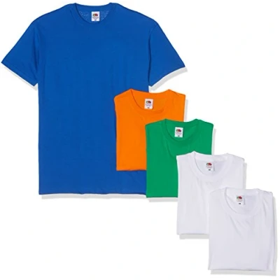 Abbildung von Fruit of the Loom Herren Valueweight 5 Pack T Shirt, Mehrfarbig (White/White/Kelly Green/Royal/Orange 30/30/47/51/44), Medium (5er Pack)