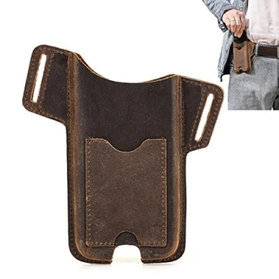 Abbildung von SQCOOL Handy Holster Echt Leder Schutz Hülle, Tragbare Gürteltasche Handytasche, Herren Gürtel Hülle Reise mit Gürtelschlaufe für iPhone 13 Pro Max/12 Max/11 Max/XS Max/Huawei P50 Brown L