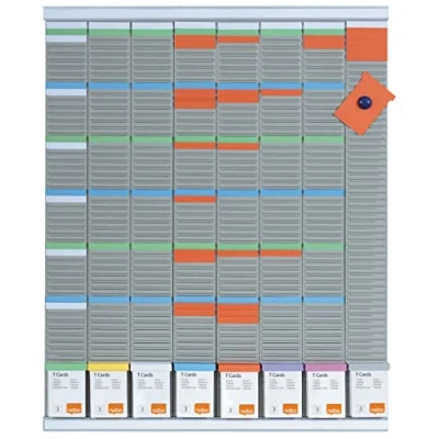 Abbildung von Nobo T Karten Wochenplanungs Set, Wandmontage, Haftnotizen Set mit 8 Spalten &amp; 54 Slots, Größe 3, enthält Karten, Indexspalte, bedruckte Etiketten Etikettenhalter, 2910800