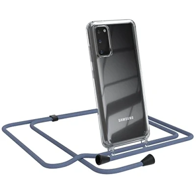 Abbildung von EAZY CASE Handykette kompatibel mit Samsung Galaxy S20 / 5G Handyhülle Umhängeband, Handykordel Schutzhülle, Silikonhülle, Hülle Band, Kette Hülle, EIS Blau Clips Schwarz
