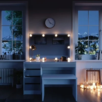 Abbildung von Vicco Schminktisch Sherry, Weiß, 120 cm mit LED Beleuchtung und Bank
