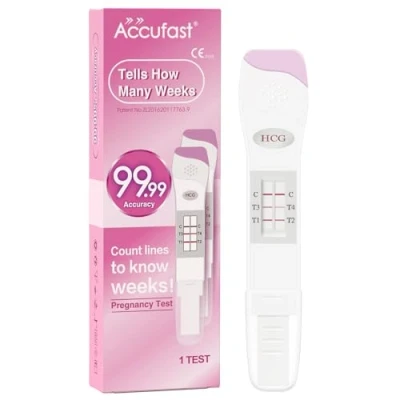 Abbildung von Accufast Schwangerschaftstest mit Wochenbestimmung zur Früherkennung, kann wie viele Wochen schwanger anzeigen, hCG Urintest 99,99% Genauigkeit &amp; schnellem Ergebnis (1 Test)
