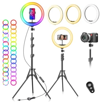 Abbildung von LED Ringlicht mit Stativ Handy 10 Zoll 40 RGB modi Dimmbare Selfie Licht Ringleuchte Ring Light Lichtring Ringlampe Handystativhalter Lampe für Smartphone Kamera YouTube Vlog Fotografie