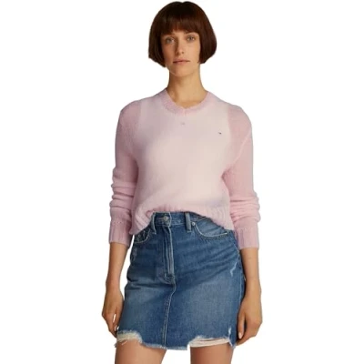 Abbildung von Tommy Jeans V NECK Strickpullover, Damen, Größe: Large, Precious pink