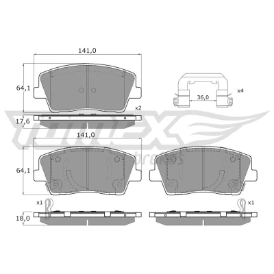 Abbildung von TOMEX brakes TX 15 42 Bremsbelagsatz Vorderachse mit akustischer Verschleißwarnung KIA: Stinger Schrägheck, Kasten / Schrägheck